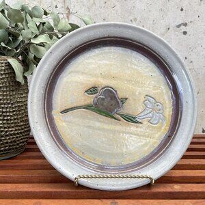 Vintage 80’s Ceramic Platter Large Plate Apple & Lily Mauve Trim, Signed NP